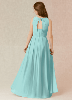 Azazie Bibiane Junior Aqua A-Line Pleated Chiffon Dress image2