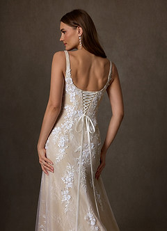 Azazie Rosalie Hochzeitskleider A-Linie Spitze Kleid Diamantweiß Nude image4