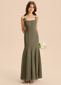 Azazie Evey Junior Abito Sirena in Chiffon Plissettato Willow Green image4