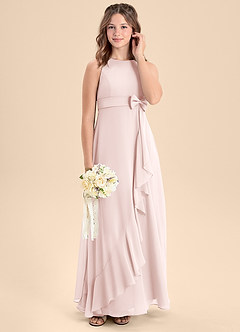 Azazie Lilenne Junior Blushing Pink A-Line Bow Chiffon Dress image3