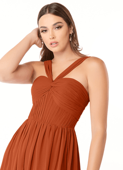 Azazie Dionne Vestidos de damas de honor Vestido de Naranja Quemada de Gasa de Corte en A con Corsé image6