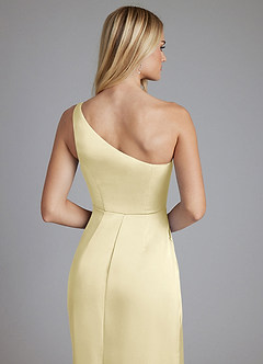 Azazie Phaedra Vestidos de damas de honor Vestido de Sorbete De Limón de Satén Elástico de Corte en A con Hombro unilateral image6