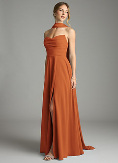 Azazie Ayla Abiti da Damigella Abito A-Line in Chiffon Scollo a Cuore Cannella image8