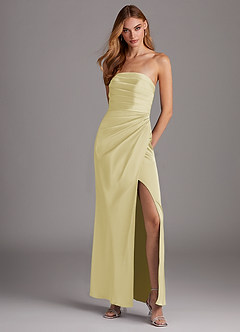 Azazie Lexie Final Sale Lemon Sorbet Sheath Strapless Stretch Satin Convertible Dress image1