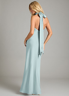 Azazie Velli Bridesmaid Dresses Mist Mermaid High Neck Stretch Satin Dress image5