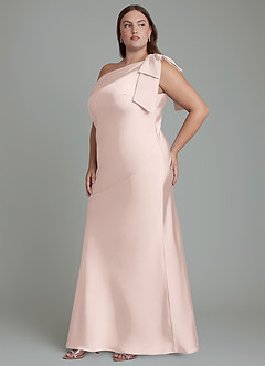 Azazie Yuanna Bridesmaid Dresses Blushing Pink Mermaid One Shoulder Stretch Satin Dress image12