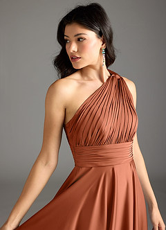 Azazie Charlize Bridesmaid Dresses Cedar Rose A-Line One Shoulder Stretch Satin Dress image7
