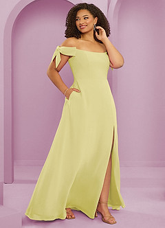 Barbie ♥ Azazie Brautjungfernkleider Wandelbar A-Linie Schulterfrei Chiffon Kleid Zitronensorbet image12