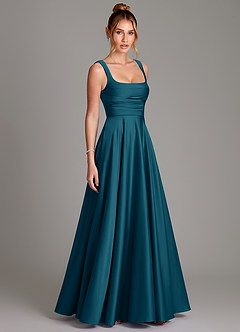 Azazie Azaria Bridesmaid Dresses Ink Blue A-Line Corset Stretch Satin Dress image4
