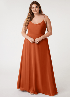 Azazie Daenerys Bridesmaid Dresses Burnt Orange A-Line Cowl Chiffon Dress image8