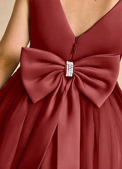 Azazie Tadpole Flower Girl Dresses Rust A-Line Pleated Matte Satin Dress image6