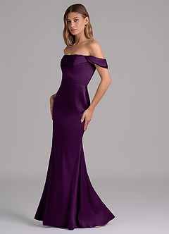 Azazie Miley Bridesmaid Dresses Grape Mermaid Off the Shoulder Stretch Satin Convertible Dress image4