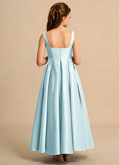 Azazie Mochi Girls Formal Flower Girl Dresses Sea Glass Ball-Gown Pleated Matte Satin Dress image2