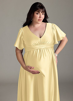 Azazie Verna vestidos de dama de honor de maternidad Vestido de Corte en A Volante Hasta el suelo Satén Elástico image15