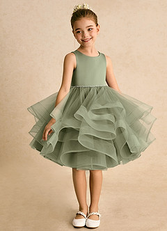 Azazie Tinie Blumenmädchenkleider Ballkleid Schleifen Tüll Kleid Pistazie image3