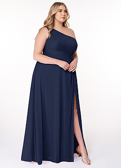 Azazie Brooke Bridesmaid Dresses Dark Navy A-Line One Shoulder Mesh Dress image9