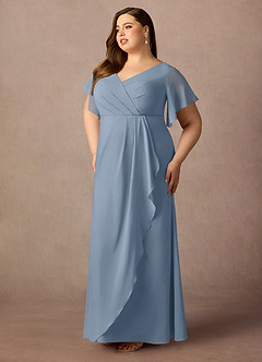 Azazie Song Mother of the Bride Dresses Dusty Blue Mermaid V-Neck Pleated Stretch Chiffon Dress image10