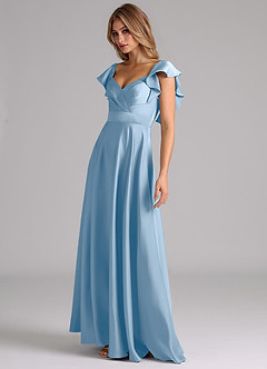 Azazie Leilani Bridesmaid Dresses Powder Blue A-Line Ruched Stretch Satin Dress image8
