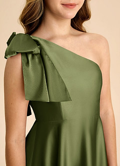 Azazie Penguin Junior Abito A-Line in Raso Elasticizzato Fiocco Oliva image7