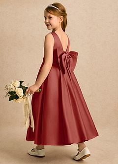 Azazie Cali Blumenmädchenkleider A-Linie Schleifen Matte Satin Kleid Terrakotta image1
