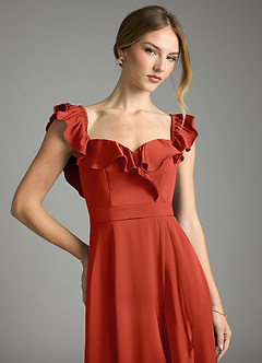 Azazie Lyra Bridesmaid Dresses Rust A-Line Off the Shoulder Stretch Satin Convertible Dress image2