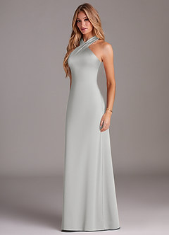 Azazie Doretta Bridesmaid Dresses Silver Mermaid Pleated Stretch Satin Dress image4