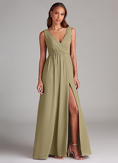 Azazie Tanicia Bridesmaid Dresses Moss Green A-Line Pleated Chiffon Dress image4