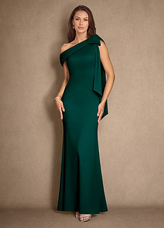 Azazie Myers Mother of the Bride Dresses Pine Mermaid Pleated Stretch Crepe Dress image1