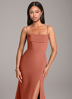 Azazie Saige Bridesmaid Dresses Clay Sheath Off the Shoulder Chiffon Convertible Dress image2