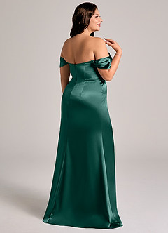 Azazie Saige Bridesmaid Dresses Pine Sheath Off the Shoulder Metallic Satin Convertible Dress image14