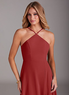 Azazie Bailey Bridesmaid Dresses Rust A-Line Halter Side Slit Chiffon Dress image7