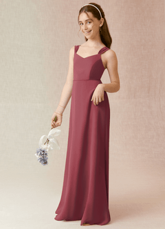 Azazie Denice Junior Merlot A-Line Chiffon Dress image3
