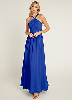 Azazie Jacey Abiti da Damigella Abito A-Line in Chiffon Plissettato Blu Reale image1