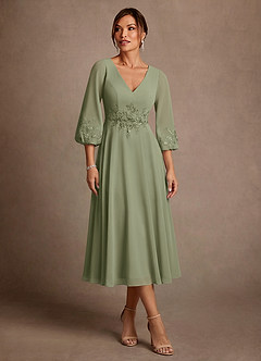 Azazie Ana Mère de la mariée Robes Robe Trapèze en Mousseline de soie Dentelle Pistache image1