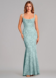 Azazie Aubrey 신부 들러리 드레스 인어 절하다 플로럴 번아웃 바닥 길이 드레스 image1