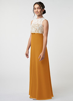 Azazie Rana Junior A-Linie Spitze Chiffon Kleid Butterscotch image3