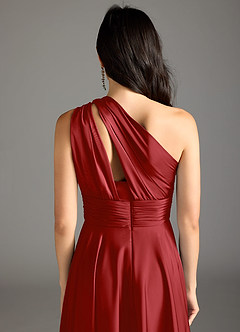 Azazie Charlize Bridesmaid Dresses Pomegranate A-Line One Shoulder Stretch Satin Dress image8