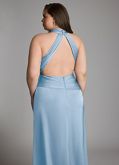 Azazie Gracelynn Bridesmaid Dresses Powder Blue Sheath Pleated Stretch Satin Dress image8