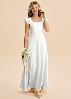 Azazie Bondi Junior A-Linie Seitliche Cut-Outs Stretch-Satin Kleid Weiß image4