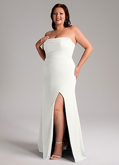 Azazie Leonis Vestidos de damas de honor Vestido de Blanco de Gasa de Corte Recto Convertible con Sin tirantes image13