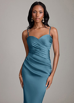 Azazie Sonora Suknie dla druhen Osłona Bez ramiączek Satyna elastyczna Do ziemi Sukienka image3