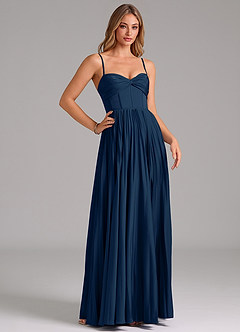 Azazie Tyla Bridesmaid Dresses Dark Navy A-Line Sweetheart Neckline Stretch Satin Dress image3