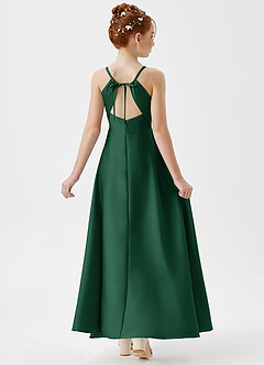 Azazie Avelina Junior Dark Green A-Line Pleated Stretch Satin Dress image2