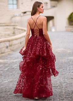 Valentina Borgoña Vestido de fiesta transparente jacquard bordado image2