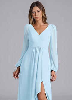 Azazie Omari Bridesmaid Dresses Sky Blue A-Line Long Sleeve Chiffon Dress image7