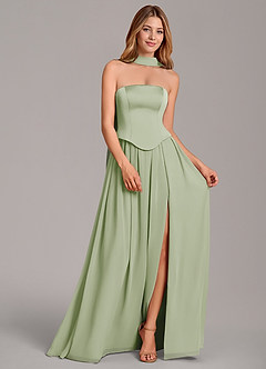 Azazie Cadence Bridesmaid Dresses Dusty Sage A-Line Corset Stretch Satin Convertible Dress image3