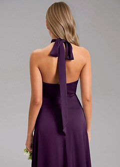 Azazie Tracie Bridesmaid Dresses Grape A-Line Side Slit Stretch Satin Dress image7