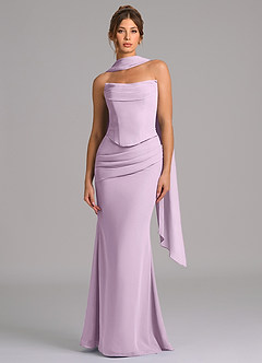 Azazie Sorrel Bridesmaid Dresses Frosted Lilac Mermaid Corset Chiffon Dress image4