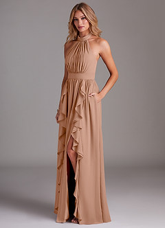 Azazie Avary Brautjungfernkleider A-Linie Plissee Chiffon Kleid Champagner Rosa image2