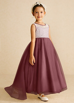Azazie Tay Flower Girl Dresses Desert Rose A-Line Sequins Tulle Dress image3